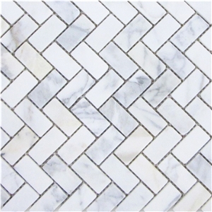 Calacatta Gold 1x2 Herringbone Mosaic Tile Tumbled