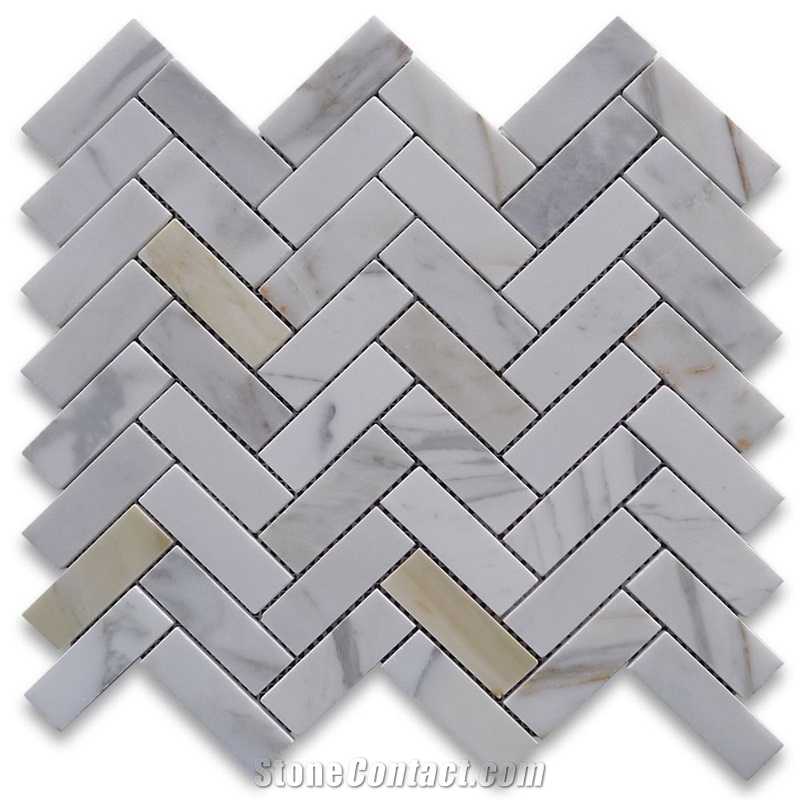 Calacatta Gold 1x3 Herringbone Mosaic Tile Polish