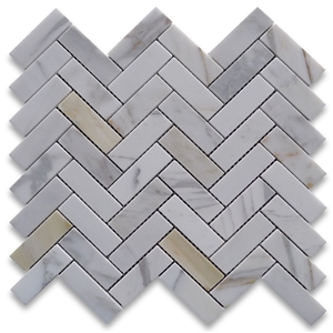 Calacatta Gold 1x3 Herringbone Mosaic Tile Polish