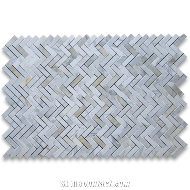 Calacatta Gold 1x3 Herringbone Mosaic Tile Polish