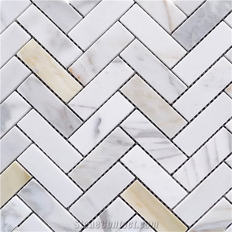 Calacatta Gold 1x3 Herringbone Mosaic Tile Polish