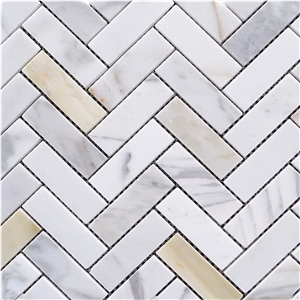 Calacatta Gold 1x3 Herringbone Mosaic Tile Polish