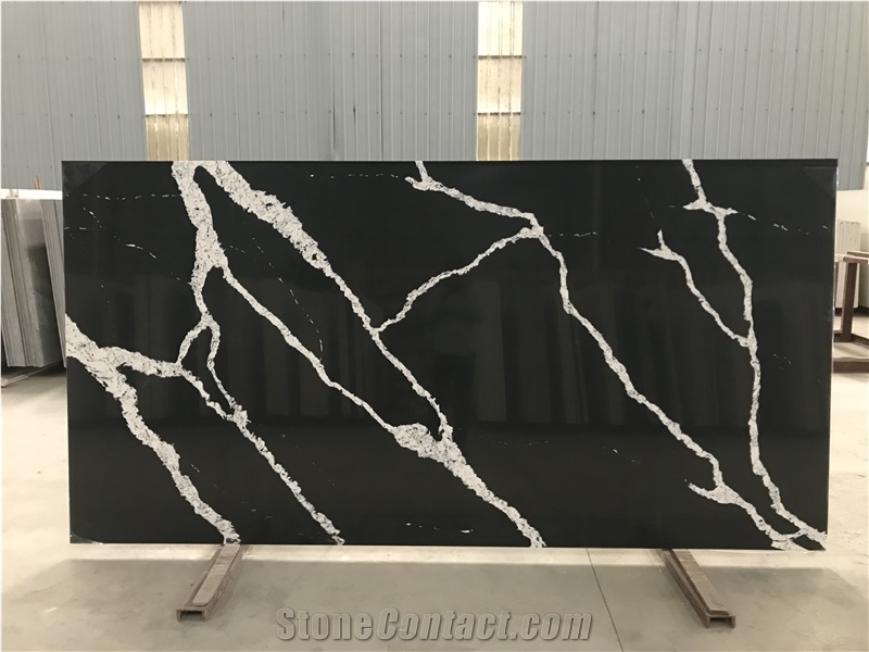 Calacatte Black Quartz Slab for Bathroom