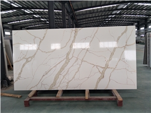 Calacatte White with Gold Veins Quartz Tile Ms7381