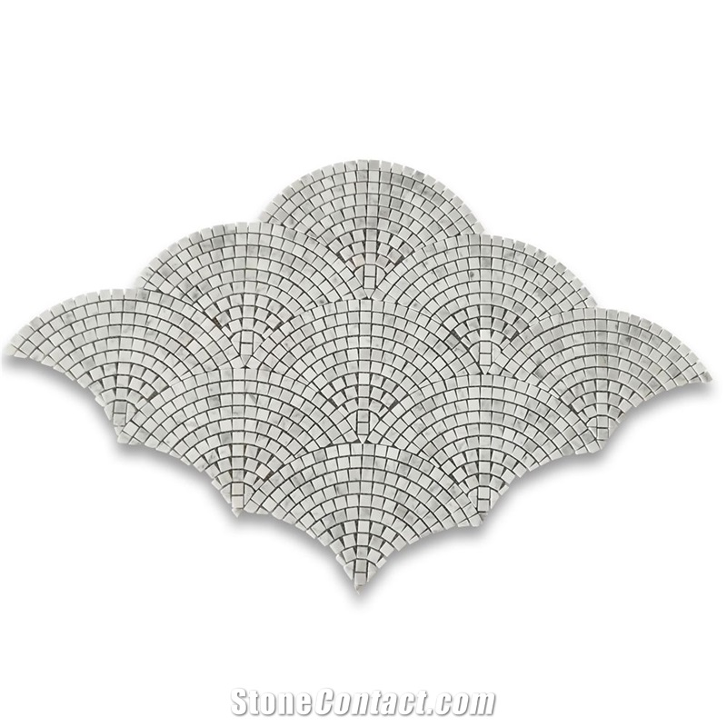 Carrara Fish Scale Scallop Fan Pattern Mini Mosaic