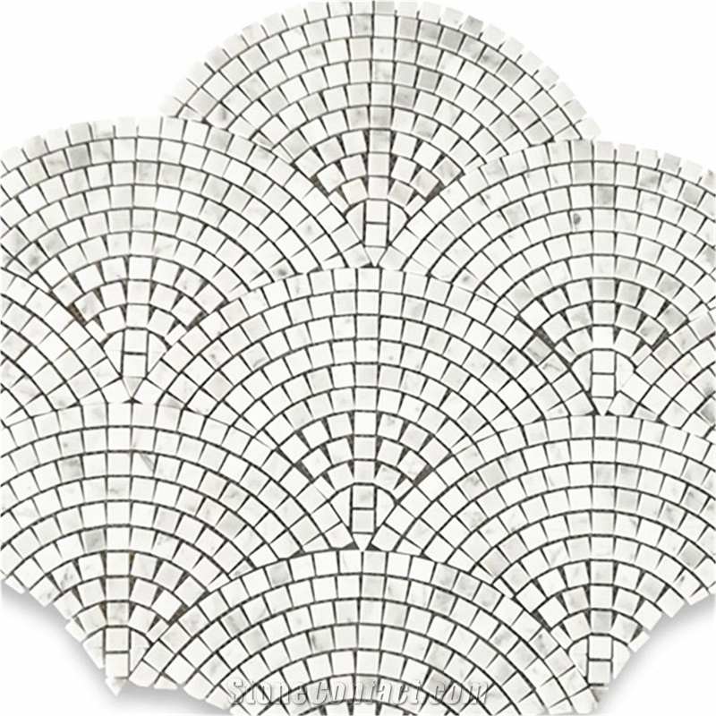 Carrara Fish Scale Scallop Fan Pattern Mini Mosaic