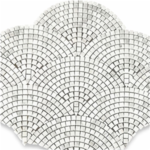 Carrara Fish Scale Scallop Fan Pattern Mini Mosaic