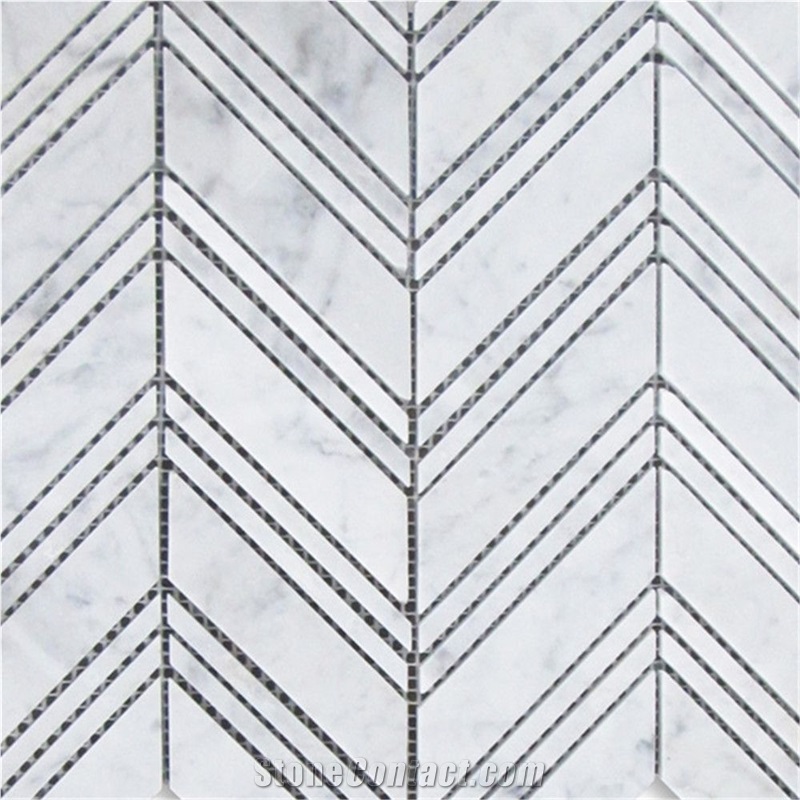 Carrara White 1x4 Chevron Mosaic Tile Lines Honed