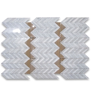 Carrara White 1x4 Chevron Mosaic Tile Lines Honed