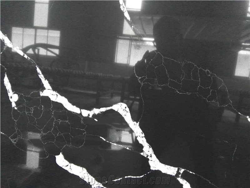 China Black with Vein Quartz Stone Slabs Ms6222