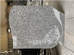 Engraved Flowers Grey Granite Tombstones
