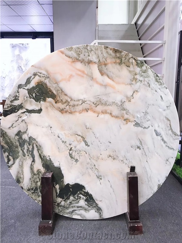 Landscape Painting Stone Round Table Top for Home