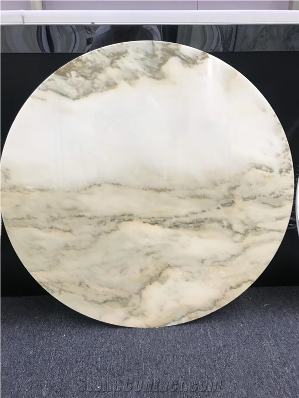 Landscape Painting Stone Round Table Top for Home