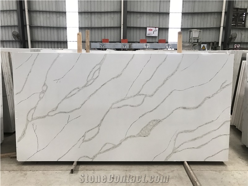 Ms7007 Cut to Size Polished Calacatta Quartz Slabs