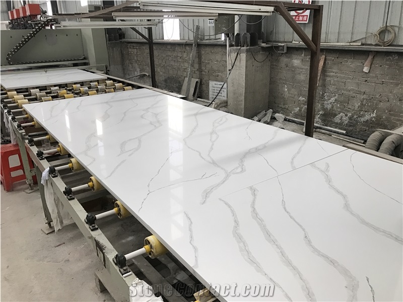 Ms7007 Cut to Size Polished Calacatta Quartz Slabs