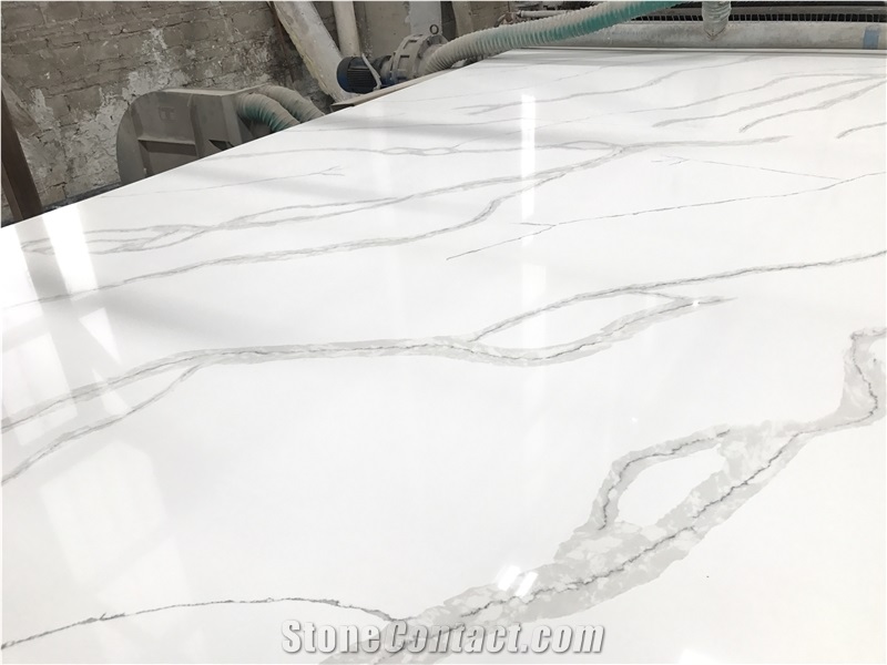 Ms7007 Cut to Size Polished Calacatta Quartz Slabs