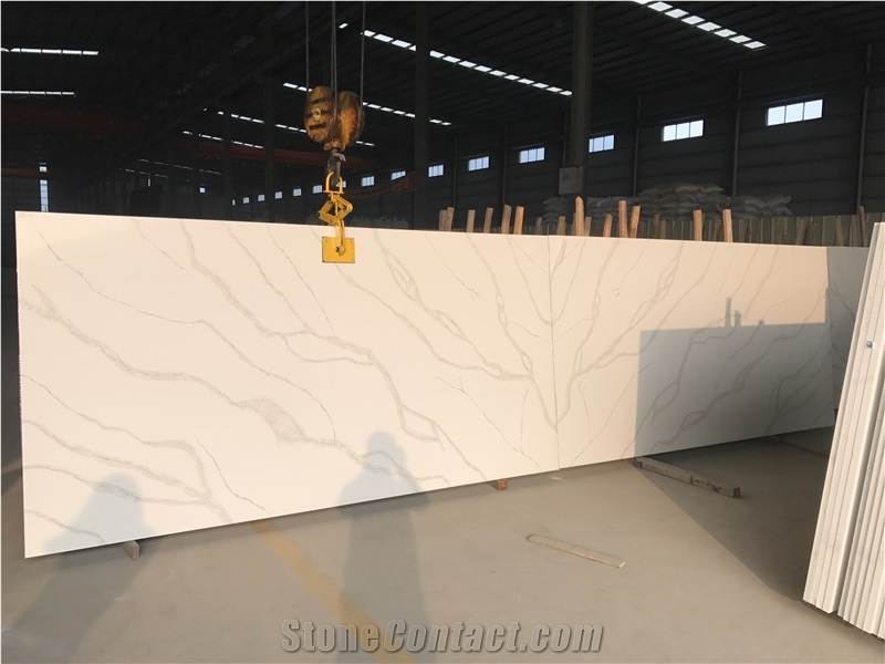 Ms7007 Cut to Size Polished Calacatta Quartz Slabs