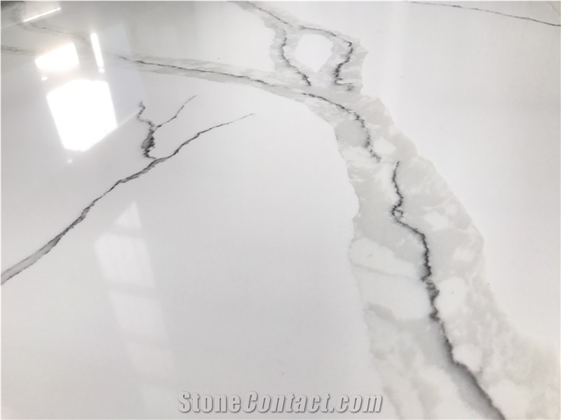 Ms7007 Cut to Size Polished Calacatta Quartz Slabs