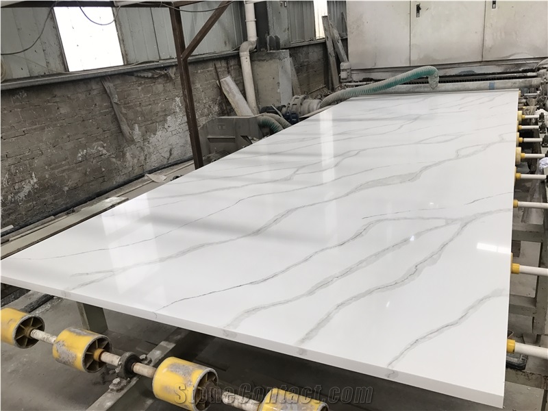 Ms7007 White Calacatta Quartz Slabs