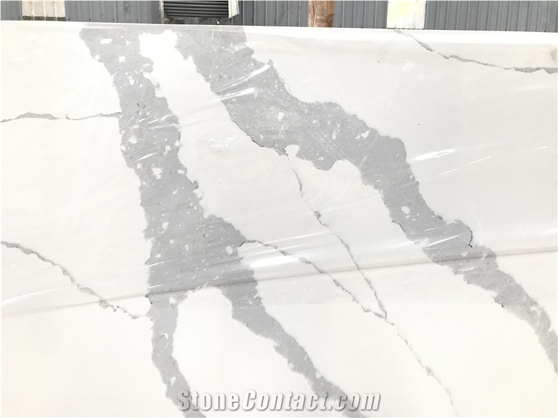 Ms7008 Calacatta Quartz Countertops Slabs