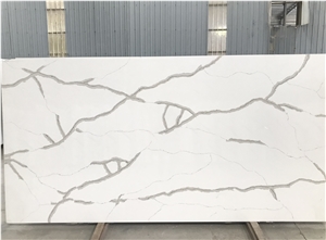 Ms7009artificial Calacatta Quartz Stone White Slab