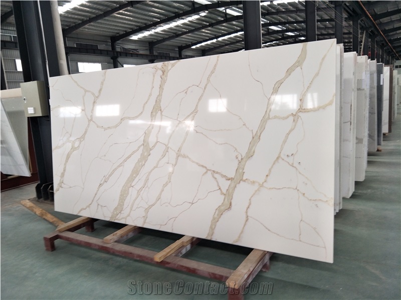 Ms7381 China Man Made Stone Calacatta Gold Quartz