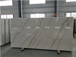 Ms7381 Popular Polished Calacatta Gold Quartz Slab