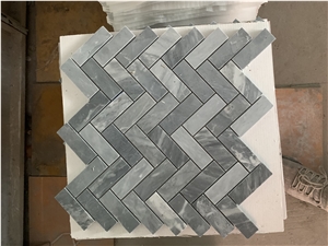 Natural Marble Herringbone Linear Strips Mosaic