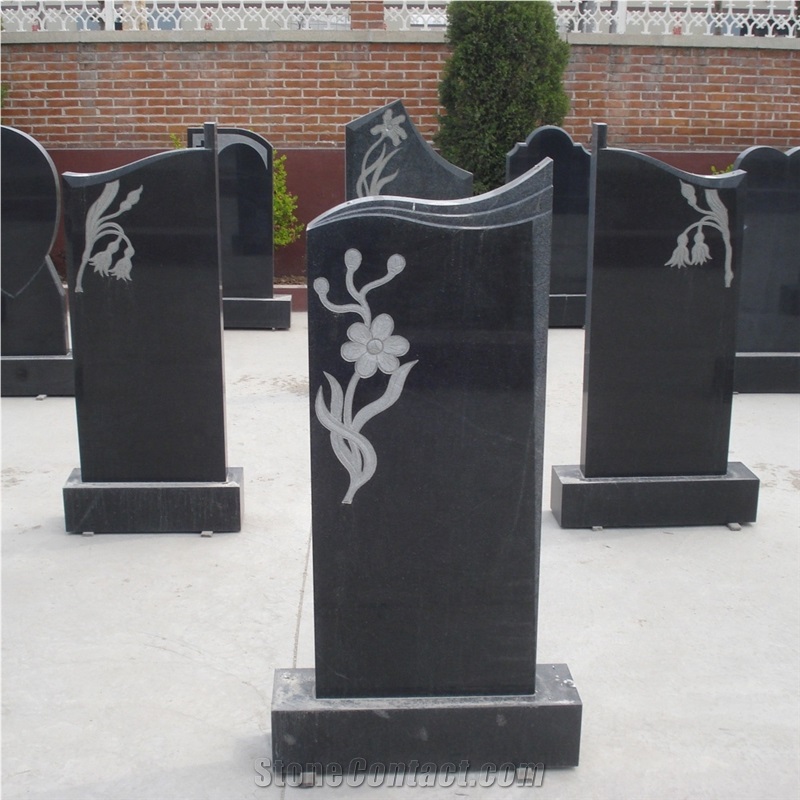 Natural Stone Black Granite Carving Tombstone
