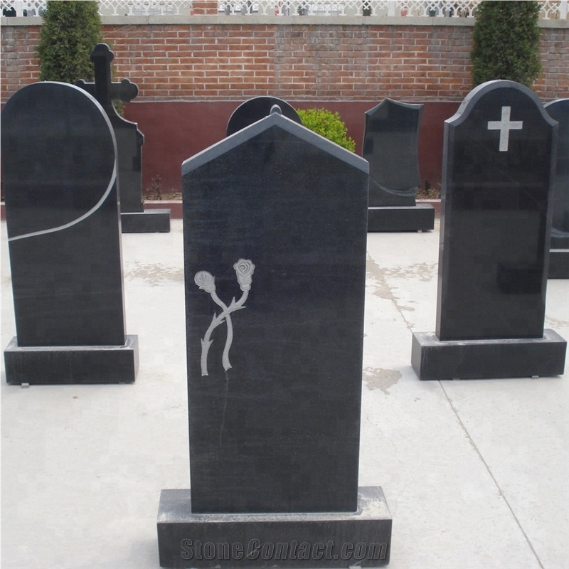 Natural Stone Black Granite Carving Tombstone