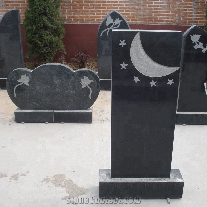 Natural Stone Black Granite Carving Tombstone