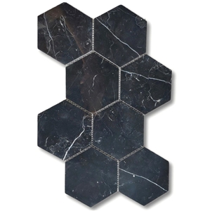 Nero Marquina Black Marble 5 Inch Hexagon Mosaic