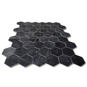 Nero Marquina Black Marble 5 Inch Hexagon Mosaic