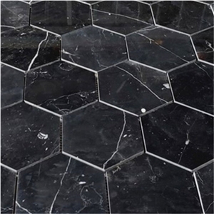 Nero Marquina Black Marble 5 Inch Hexagon Mosaic