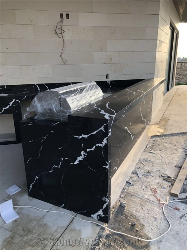 Nero Marquine Quartz Artificial Countertop,Bar Top