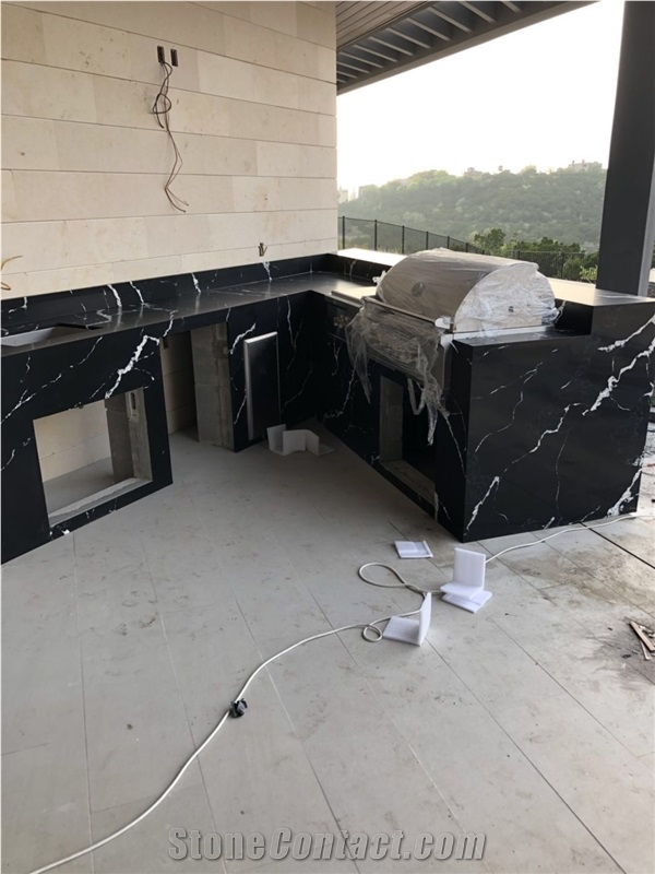 Nero Marquine Quartz Artificial Countertop,Bar Top