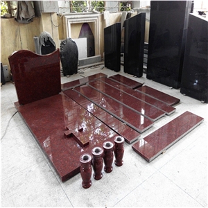 Polished Red Granite with Gole Engraved Tombstones