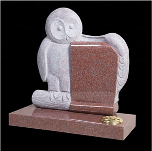 Single Red Granite Upright Owl Shaped Headstones