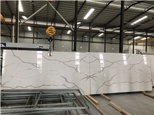 White Artificial Calacatta Quartz Stone Bookmatch