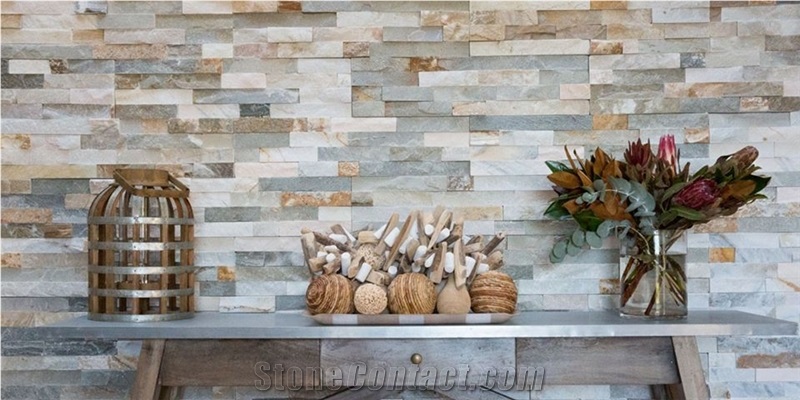 White Grain Quartz Glued Culture Stone Wall Panel