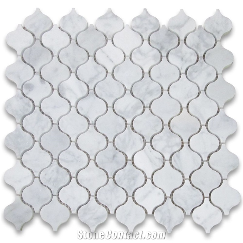 White Mini Lantern Shaped Arabesque Baroque Mosaic