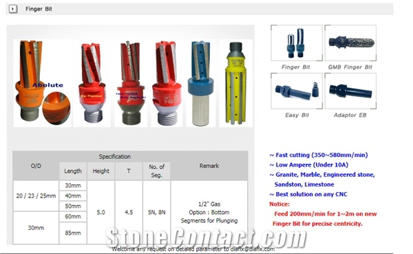Diamond Finger Bits, Stone Drilling Tools