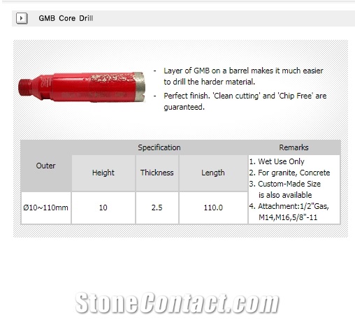 Gmb Core Drill Bits Wet Use