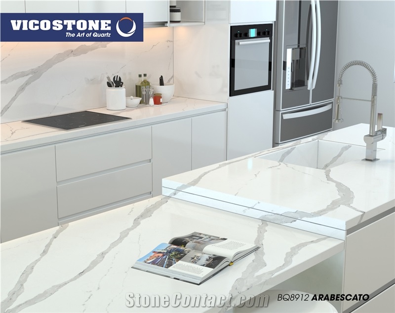 White Calacatta Quartz Countertop Vicostone