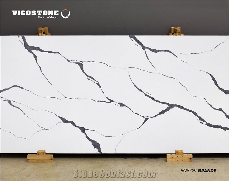 White Calacatta Quartz Slab Vicostone Bq8729