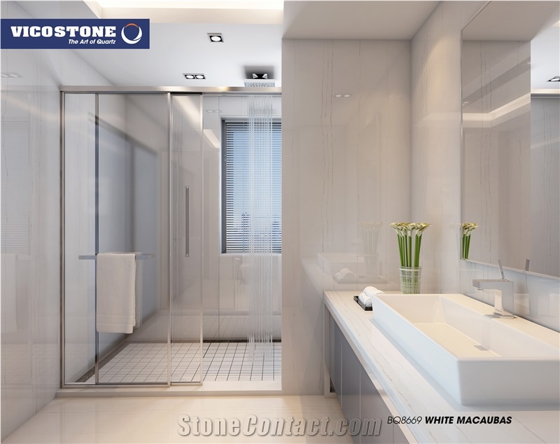 White Macaubas Quartz Bathroom Countertop Vicostone Bq8669