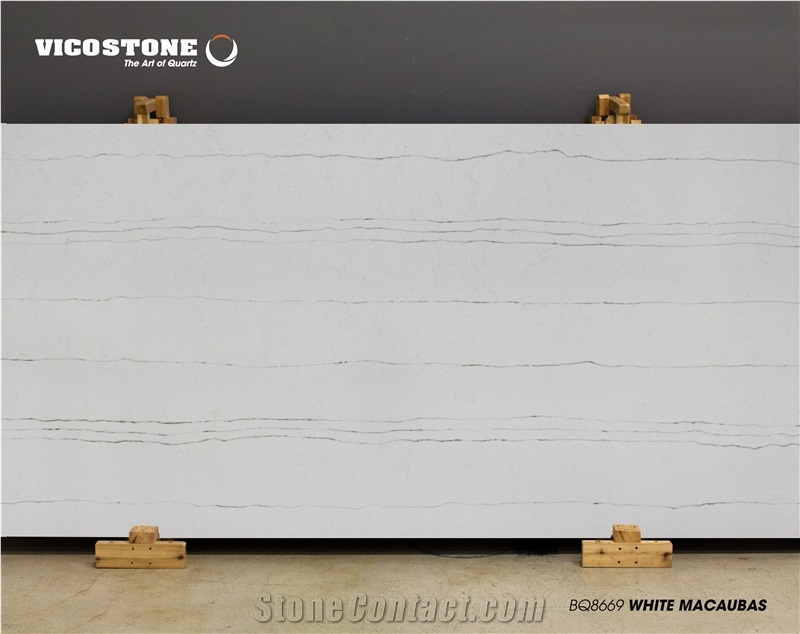 White Macaubas Quartz Bathroom Countertop Vicostone Bq8669