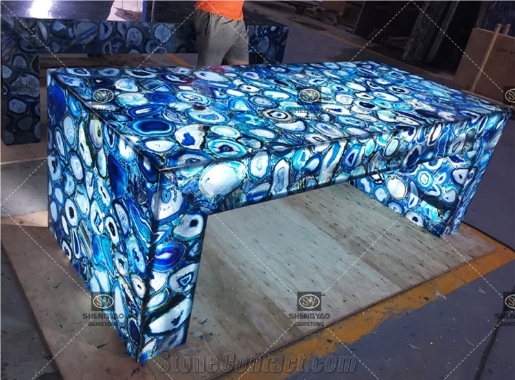 Translucent Backlit Blue Agate Bar Countertop