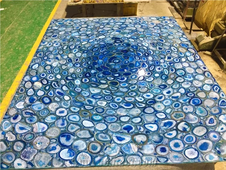 Translucent Backlit Blue Agate Bar Countertop