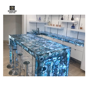 Translucent Backlit Blue Agate Bar Countertop